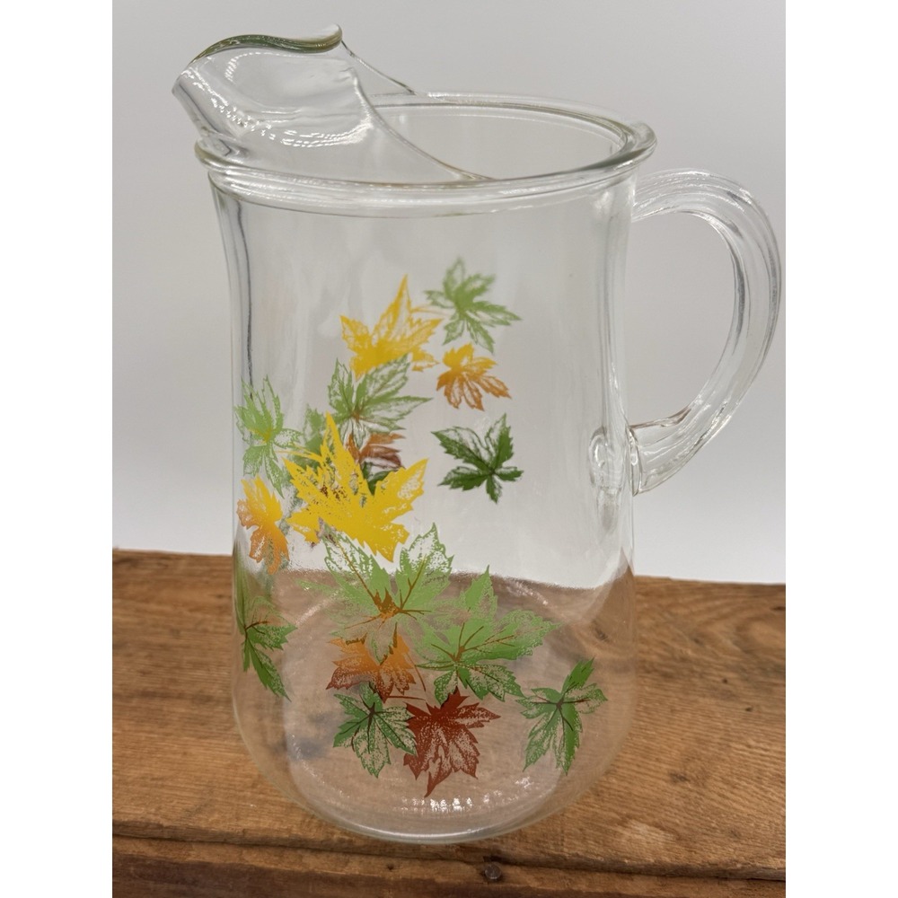 Salem China Autumn Leaves Maple Leaf Pitcher w/Ice Lip 9.5" Tall Vintage 2.5 Qts